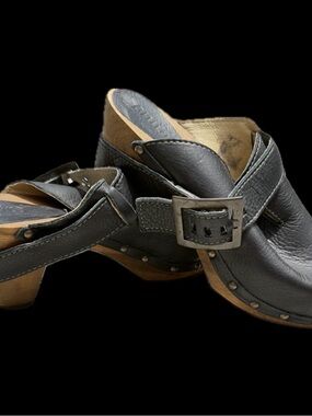 Sanita Black Leather Clog Mules